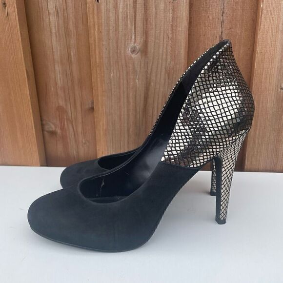 Aldo High Heels Black Silver Size 8.5 Stiletto Round Toe Sexy Pumps - Picture 6 of 12